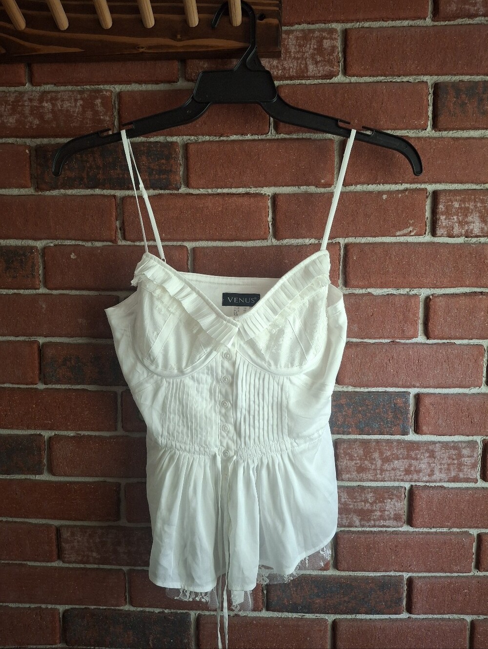 White lace cami top with ruffled trim